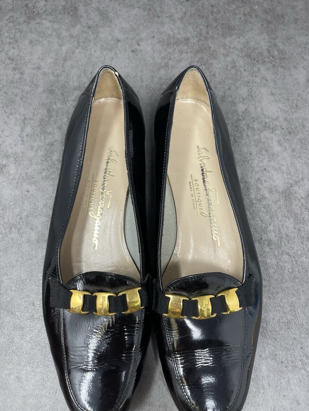 Salvatore Ferragamo Patent Leather Flats Shoes Womens Size 6.5 Black - Picture 9 of 10